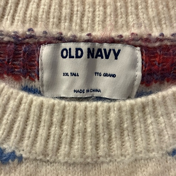 Old Navy Wool Blend Fair Isle Crewneck XXL Tall Cottagecore Winter Apres Ski - Picture 5 of 5